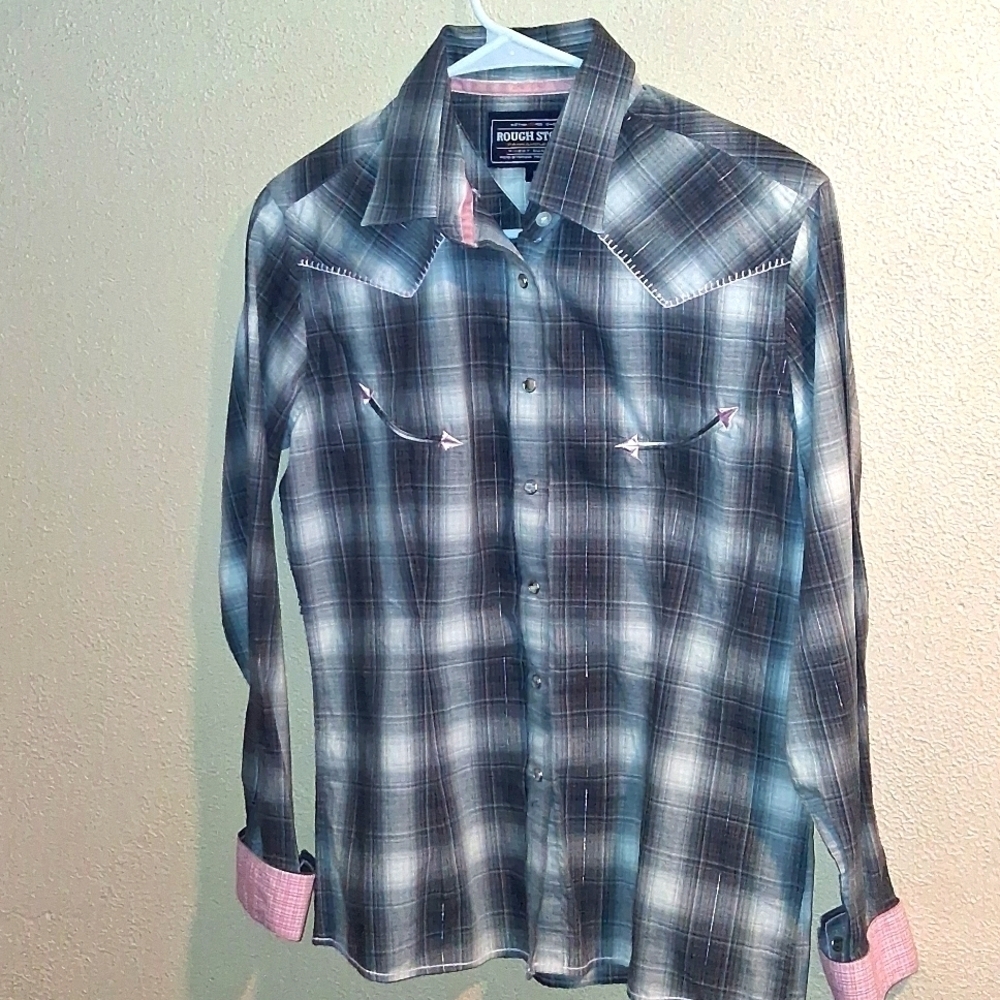 Rough Stock Pandhandler Slim Plaid Western Metallic Thread Cowgirl S